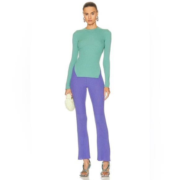 WOLFORD Wool Rib-knit Flared Trousers In Iris Bloom - Picture 4 of 8